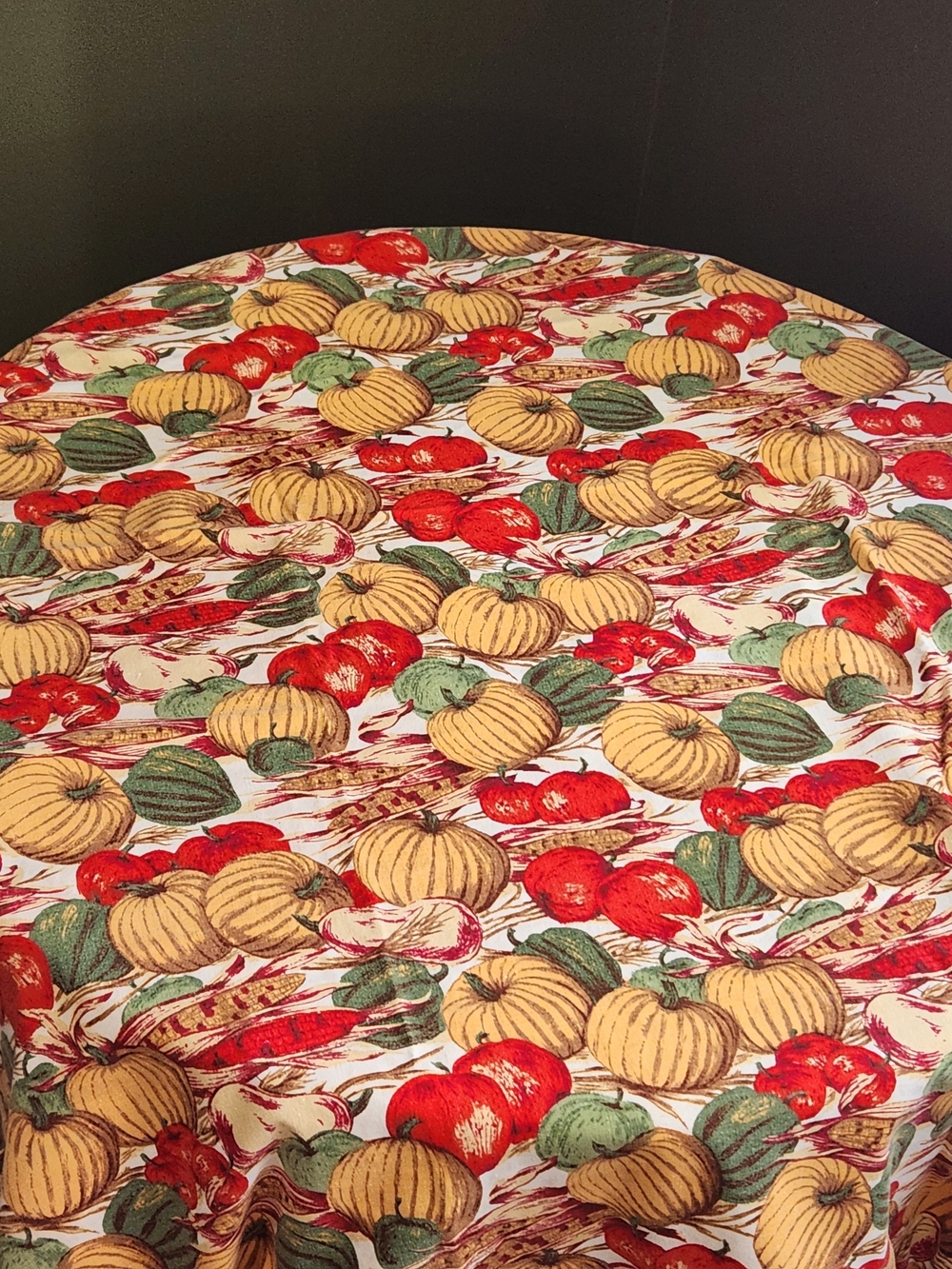 Harvest Pumpkin Print Tablecloth in Red, Yellow, Green - Unbranded